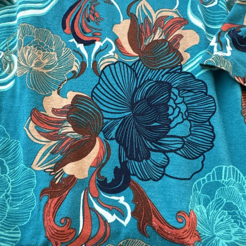 Women’s Ruby Red Plus 2XL Teal Flower Shirt Boho Loose Fit - Picture 4 of 9